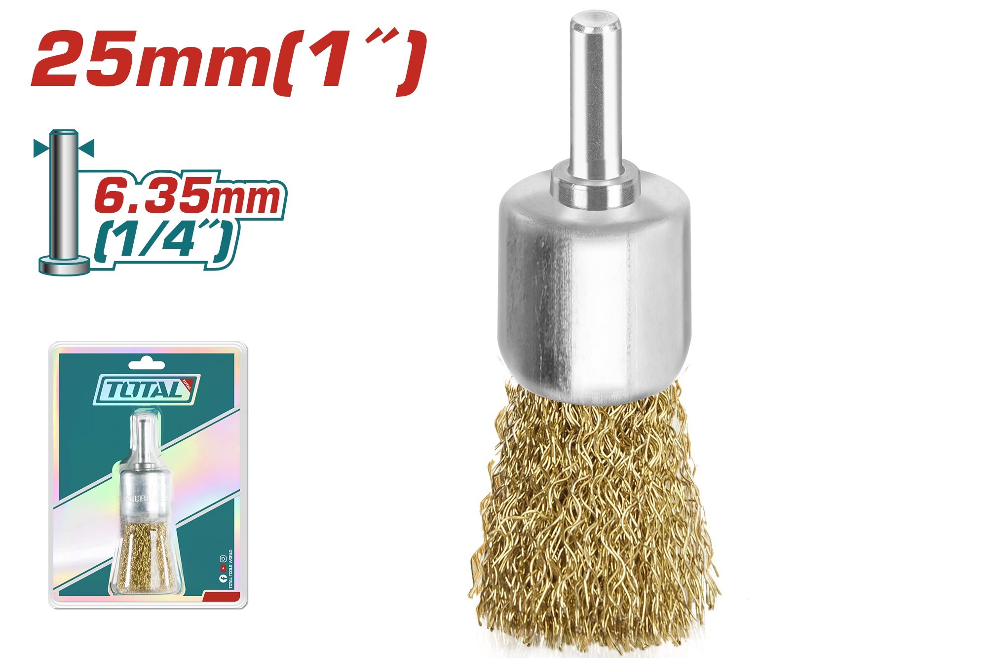 Vielinis šepetys TOTAL, su koteliu, 24 mm, viela 0,35 mm, jungties diam. 6 mm TAC37011