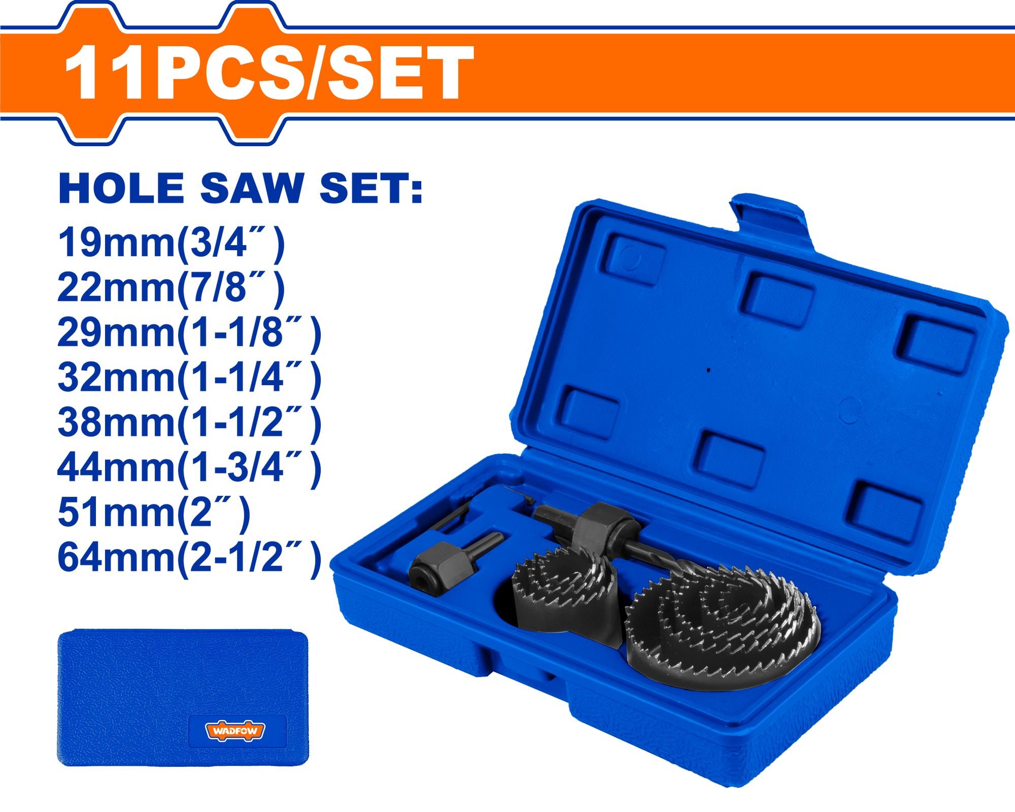 Gręžimo karūnėlių rinkinys WADFOW, 19-64 mm, 11 vnt., WKJ4411