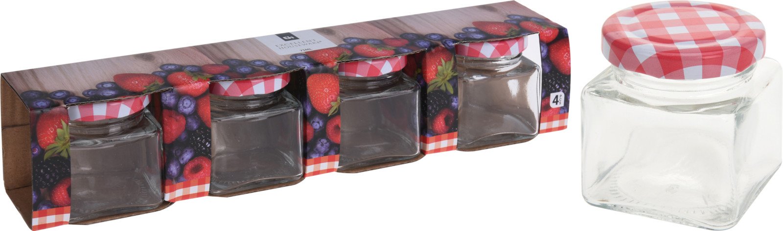 Indai produktų laikymui, 4 vnt., 75 ml, stiklas