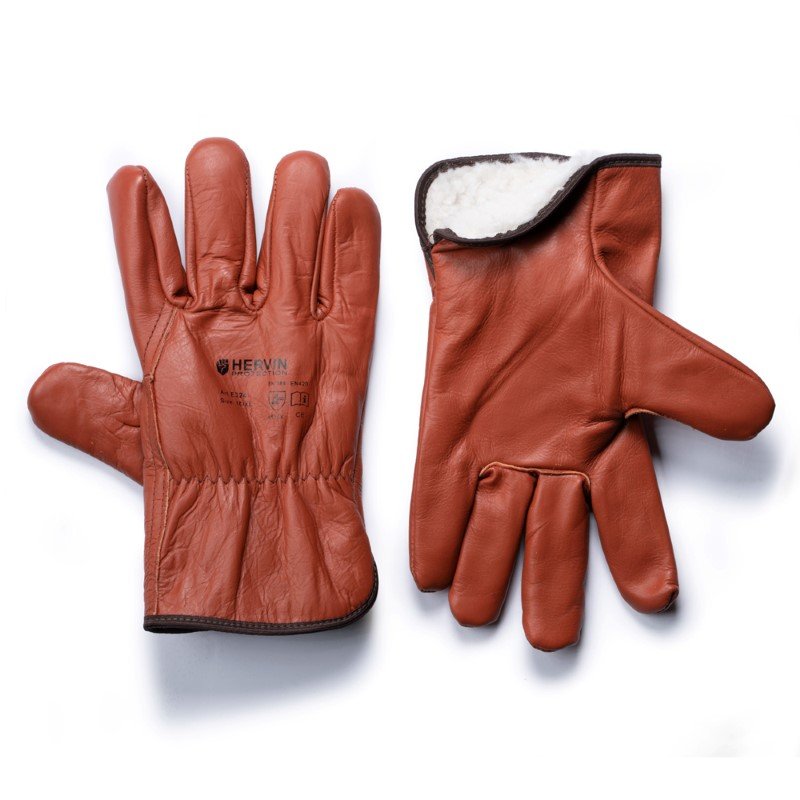 Pirštinės HERVIN, 11(XXL) dydis, ruda spalva, natūralios karvės odos, pašiltintos, CE, E324
