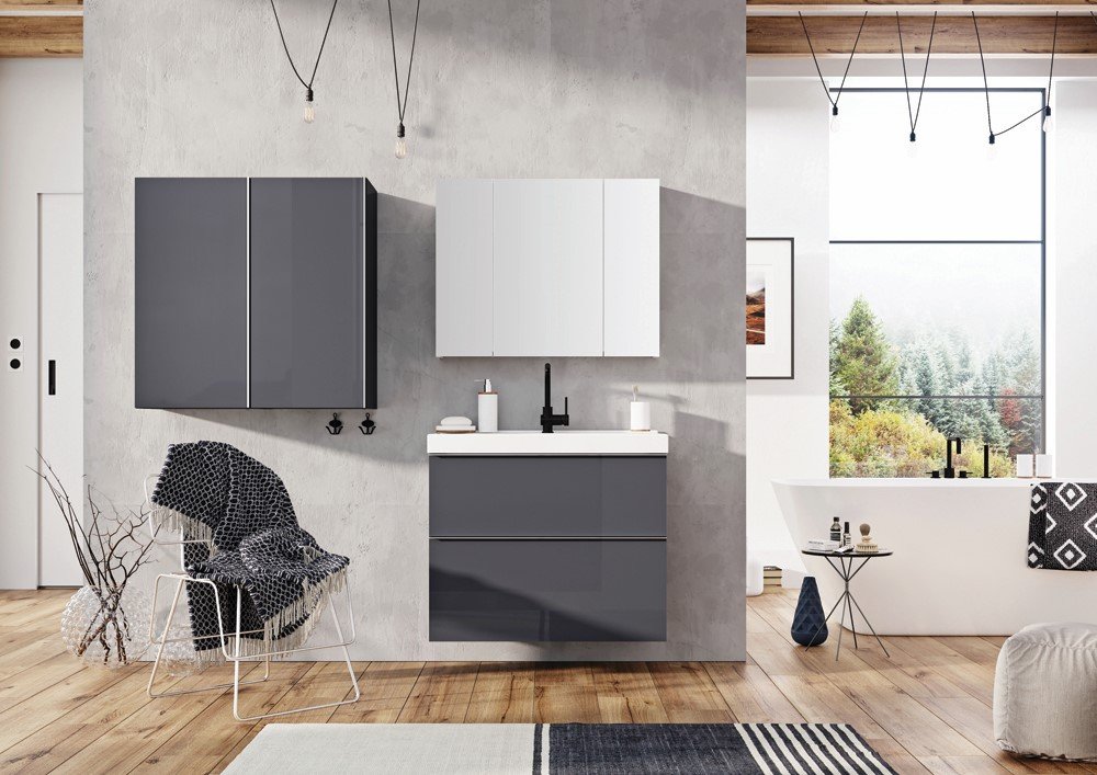 Vonios spintelė ELITA 80, 61,8 x 80 x 12,9 cm, pakabinama, viršutinė, su veidrodžiu, 3 durelės, balta