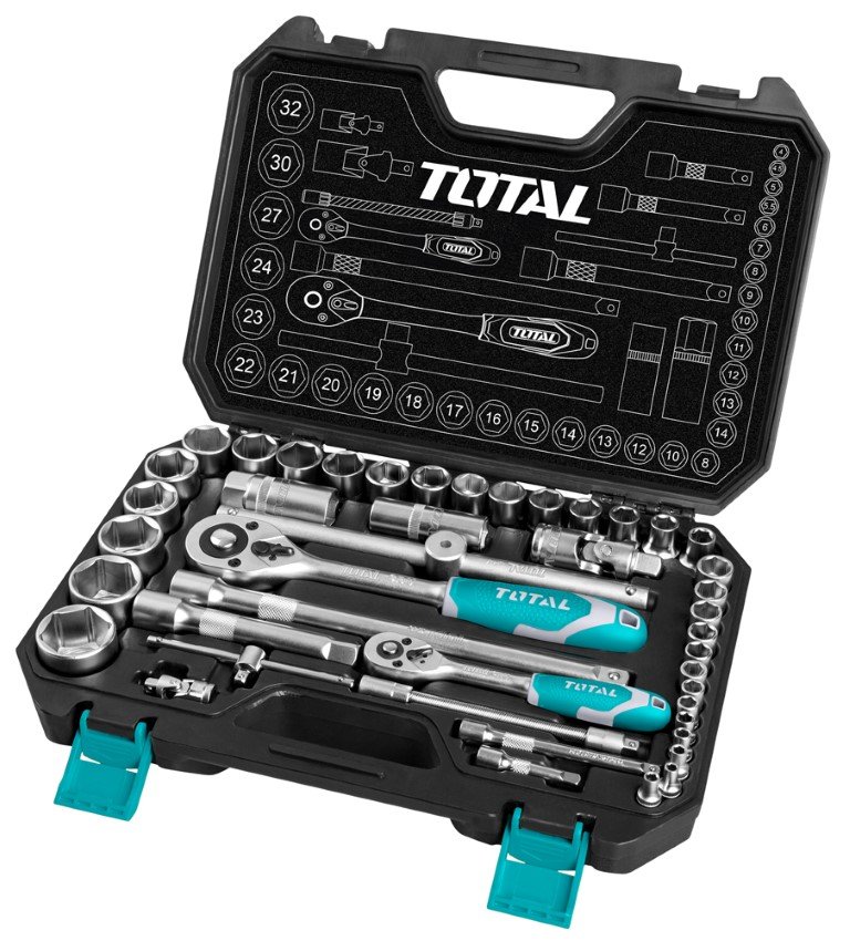 Galvučių rinkinys TOTAL, CR-V(50BV30), 1/2" ir 1/4", 44 vnt., THT421441