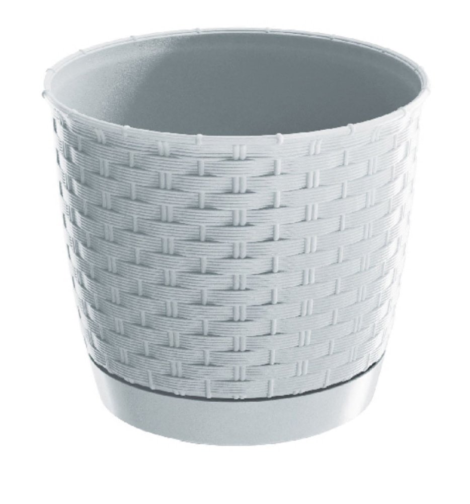 Plastikinis lauko vazonas RATOLLA, su padėklu, baltos sp., vazono skersmuo 22 cm.