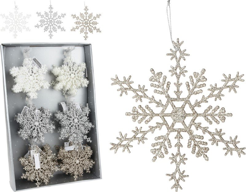 Kalėdinis eglutės papuošimas Snaigė, 15 cm, 3 skirtingų sp.