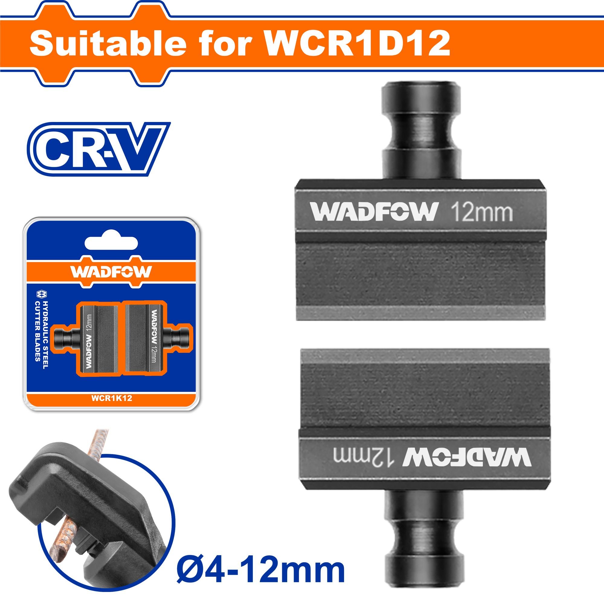 Geležtės WADFOW, plieno strypų pjovikliui, CR12MOV, d-4-12 mm, WCR1K12