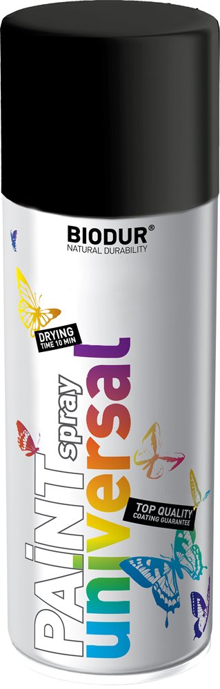 Universali aerozolinė emalė BIODUR, juoda matinė (RAL9005), 400 ml
