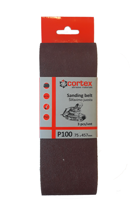 Juosta šlifavimui CORTEX P100, 75 x 457 mm, 3 vnt.