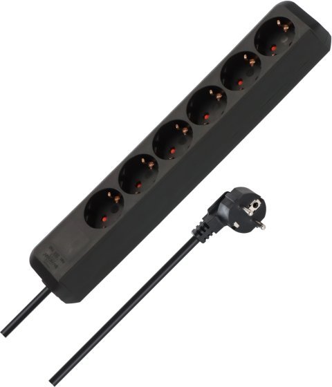 Ilgiklis BRENNENSTUHL Eco-Line, be jungiklio, su įž., 6 lizdai, 1,5m, 3x1,5, juodos sp.
