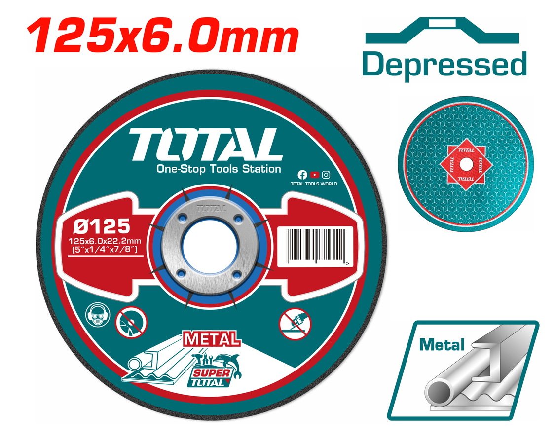 Abrazyvinis metalo šlifavimo diskas TOTAL, 125x6x22 mm, TAC2231251