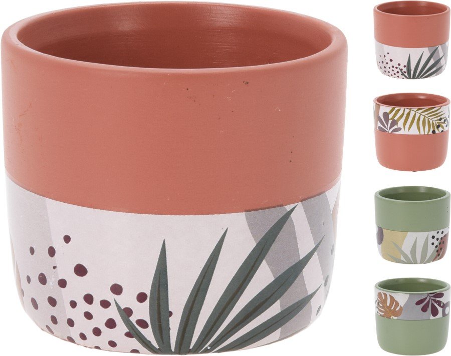Kambarinis keraminis vazonas, terakoto sp., 4 skirtingi dizainai, su augalų motyvais, 7 x 7 x 6 cm.