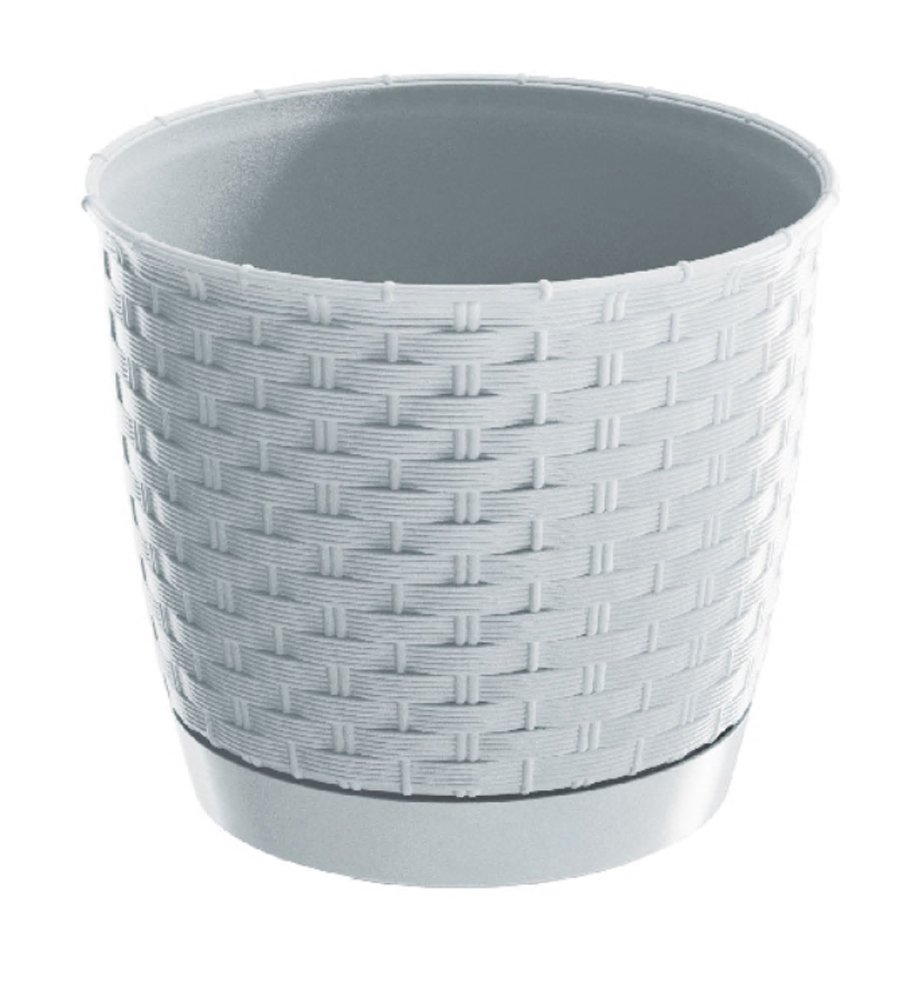 Plastikinis lauko vazonas RATOLLA, su padėklu, baltos sp., vazono skersmuo 19 cm.