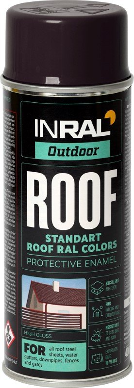 Dažai stogo dangai INRAL Roof Spray, 400 ml, pilkai rudi, RAL8019