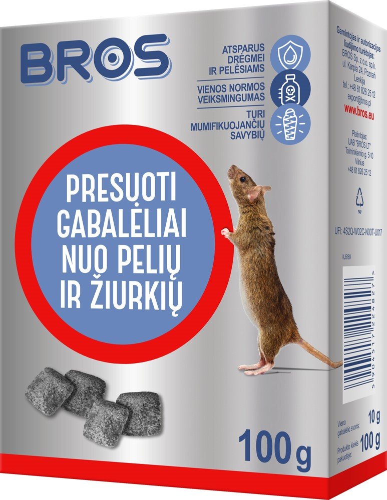 Gabalėliai nuo pelių ir žiurkių BROS, 100g