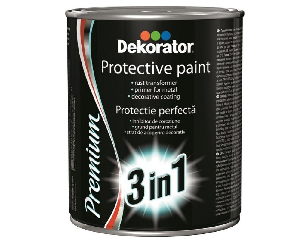 Antikorozinis gruntas-emalė DEKORATOR 3&1, 0,5 l, juodos matinės spalvos