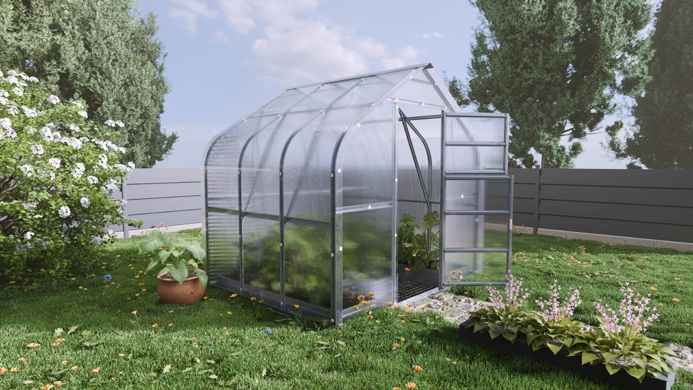 Šiltnamis KLASIKA Standart, 5 m2, su pamatu ir 4 mm polikarbonatine danga, 2,5 x 2 m, 1 stoglangis, lašo formos