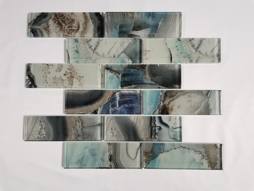 Mozaika MONA MOSAICS Td2012, 298 x 300 x 8 mm, 11 vnt./dėž., stiklo, spl. melsva/pilka