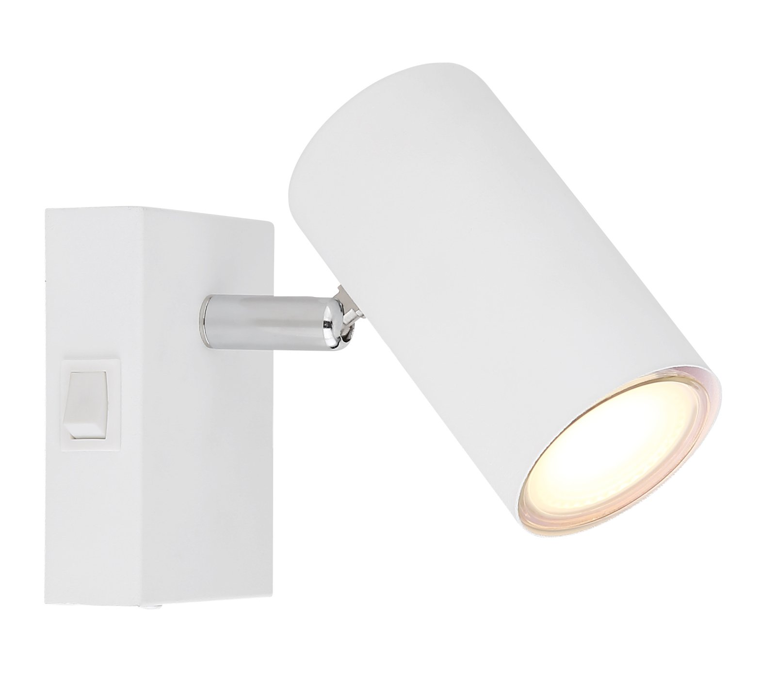 Kryptinis šviestuvas GLOBO Robby, GU10, 1 x 25W, 230V, su jungikliu, metalinis, baltos sp., 70 x 100 x 120 mm, 57911-1W