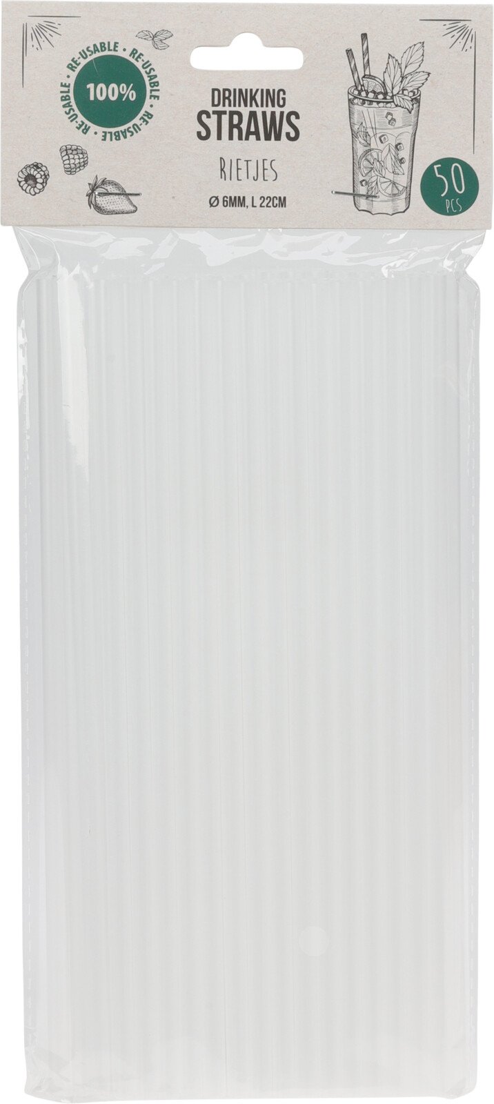 Plastikiniai šiaudeliai, daugkartiniai, 50 vnt.