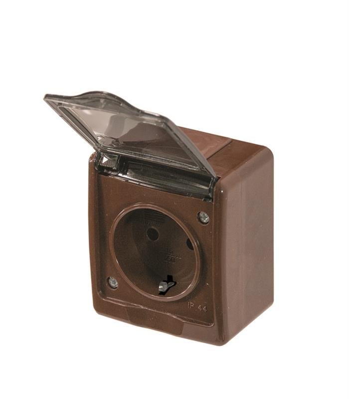 Kištukinis lizdas PAWBOL Beta, 1 vietos, paviršinis, su įž., IP44, rudos sp., permatomu dangteliu, D.3211SG/1