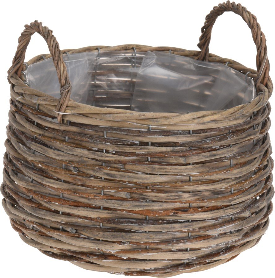 Lauko vazonas, pintas, su rankenomis, tamsiai rudos sp., 22 x 22 x 16 cm.