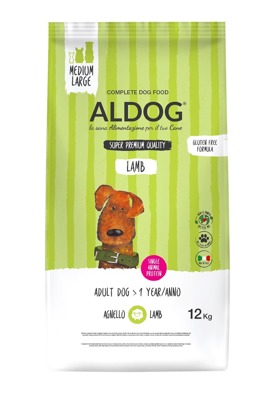 Sausas šunų ėdalas ALDOG, monoproteininis, suaugusiems šunims, su ėriena, 12 kg