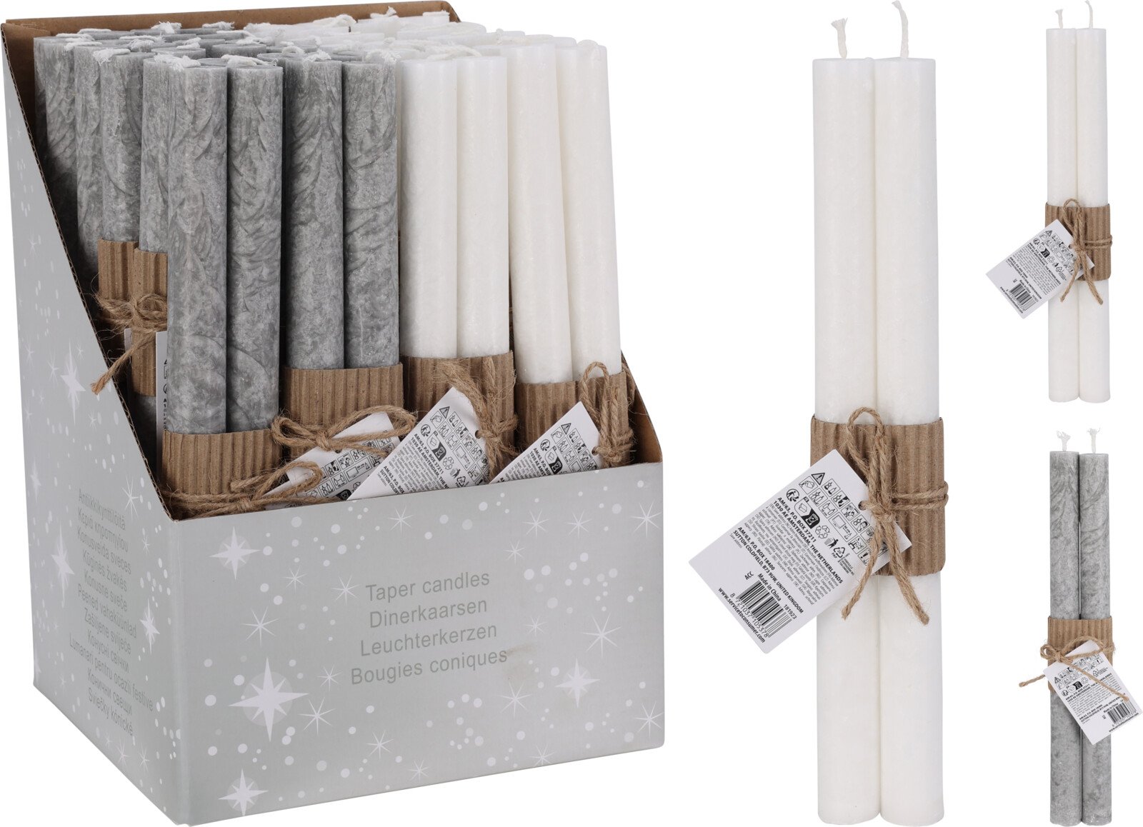 Vakarienės žvakių rinkinys, 2 vnt., ilgis 25 cm, baltos arba pilkos sp.