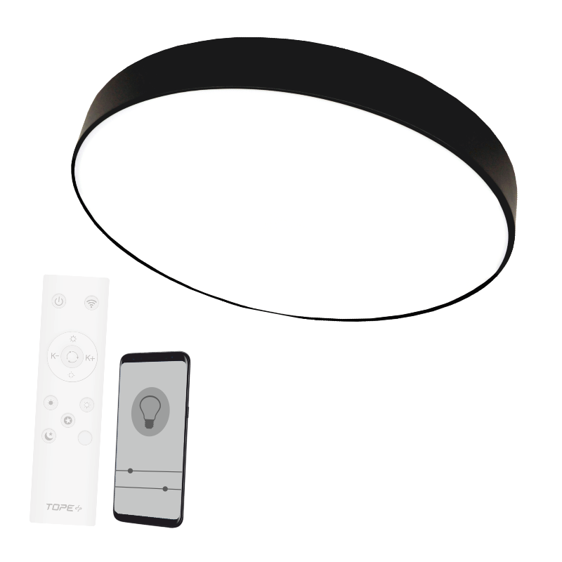 Plafoninis šviestuvas TOPE Boston, LED 2 x 36W, 3000-6500K, 230V, 5681 lm Max, 45 cm skersmuo, juodos spalvos