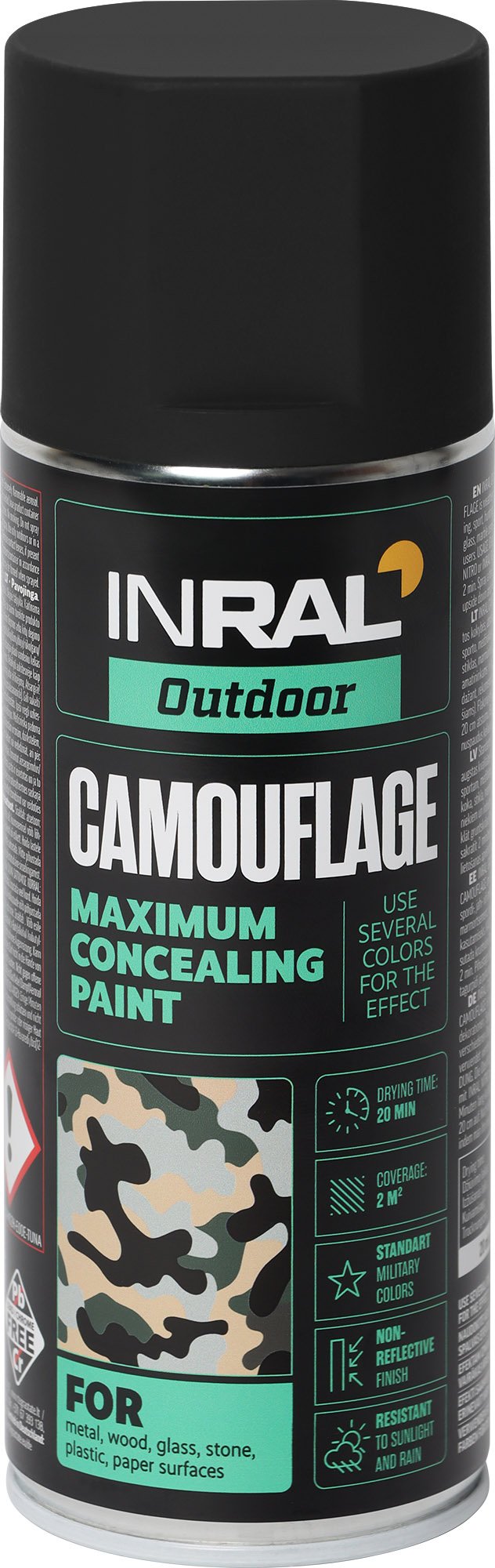 Aerozoliniai dažai INRAL Camouflage, deguto juoda, matinė, RAL9021, 400ml