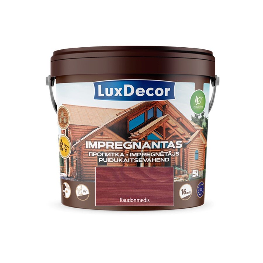 Impregnantas medienai LUXDECOR, (08) raudonmedis, laukui ir vidui, 5 l