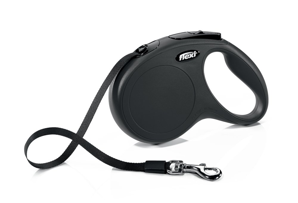 Pavadėlis FLEXI Classic, M, iki 25kg 5m juostelinis, juodos spalvos
