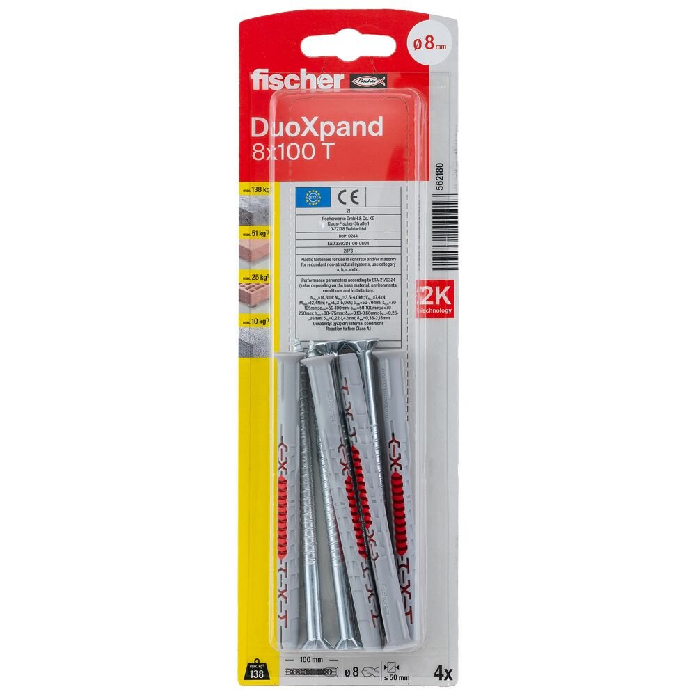 Kaištis su varžtu FISCHER DuoXpand, 8 x 100 mm T, 4 vnt.