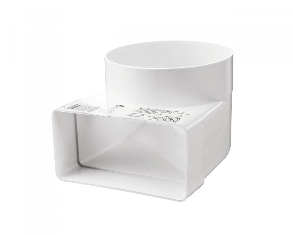 Ventiliacinė alkūnė PLASTIVENT, d100 x 60 x 204, kampas 90°, plastikinė, balta, 821P