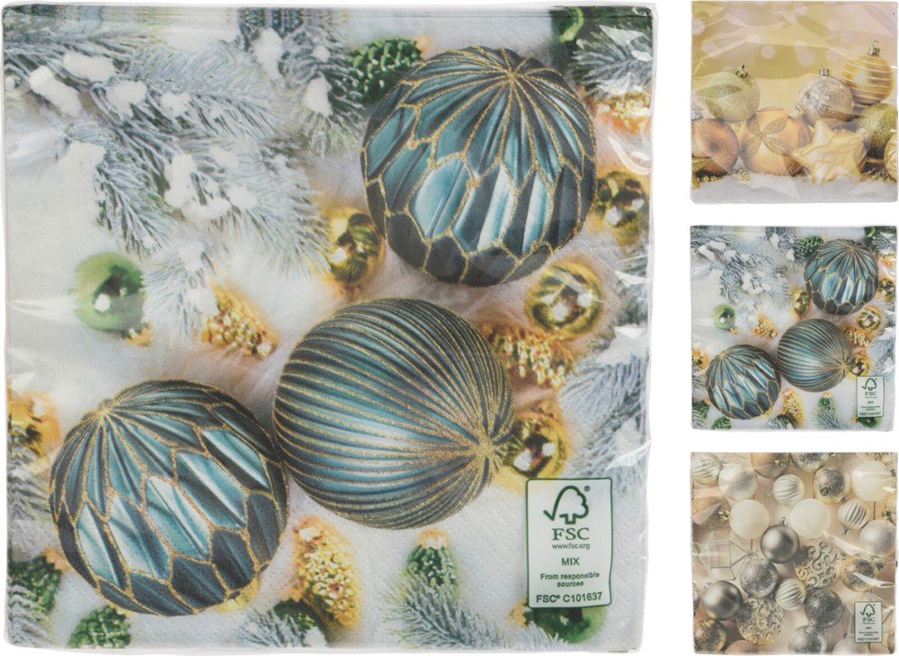 Kalėdinės servetėlės, 16 vnt., 3 skirtingi dizainai, 17 x 17 cm