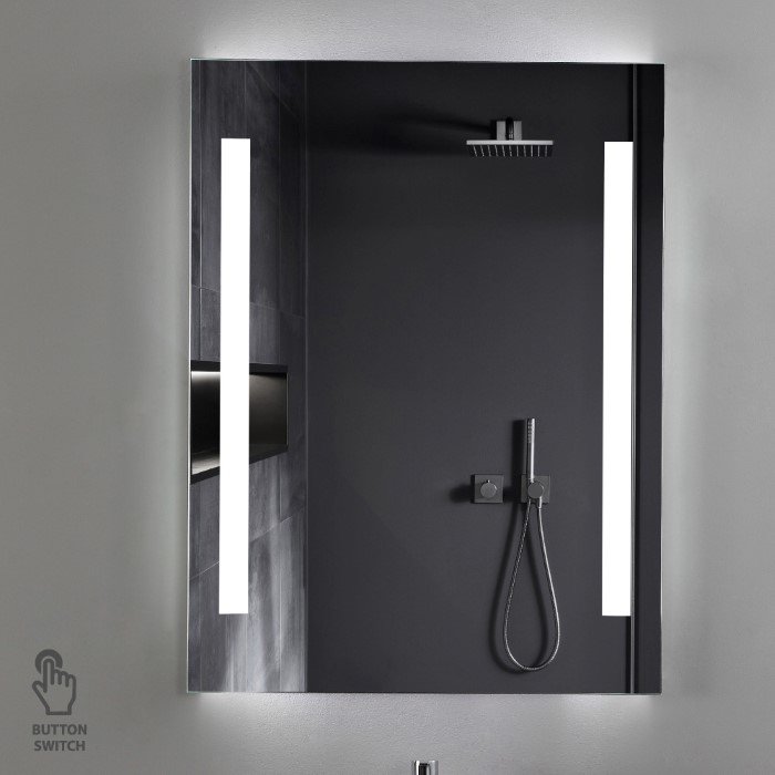 Veidrodis TORINO, 800 x 600 x 50 mm, su integruotu LED apšvietimu šonuose, apšvietimo jungiklis, 5000 - 5500 K.