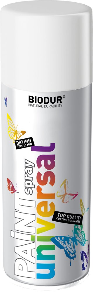 Universali aerozolinė emalė BIODUR, balta (RAL9010), 400 ml