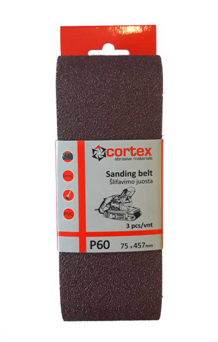 Juosta šlifavimui CORTEX P60, 75 x 457 mm, 3 vnt.
