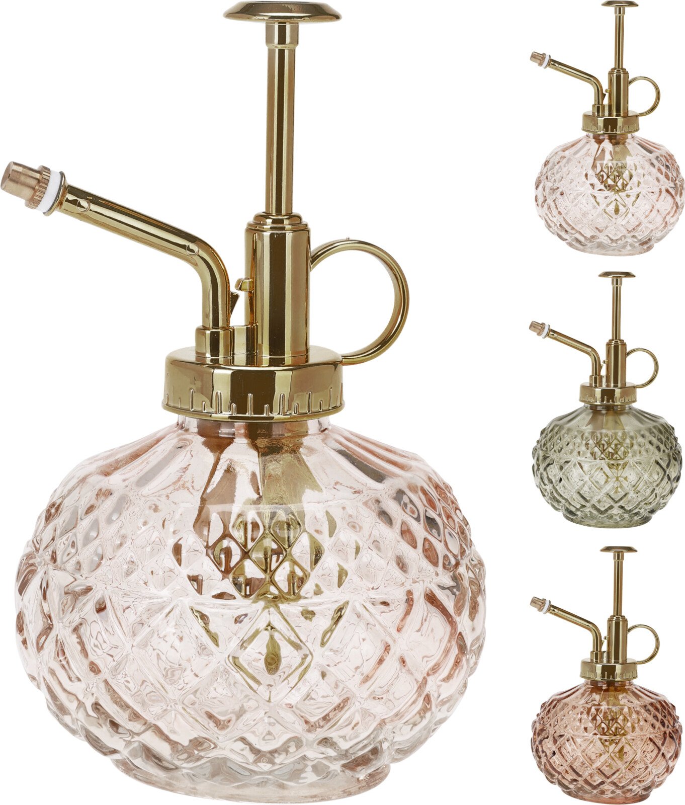 Vandens purkštuvas, stiklinis, trys skirtingos spalvos: smėlinė/žalia/ruda, 98 x 98 x 160 mm