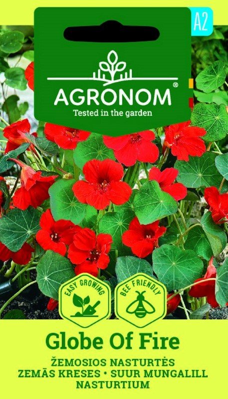 Gėlių sėklos, AGRONOM nasturtės didžiosios GLOBE OF FIRE 30 cm, 2 g.