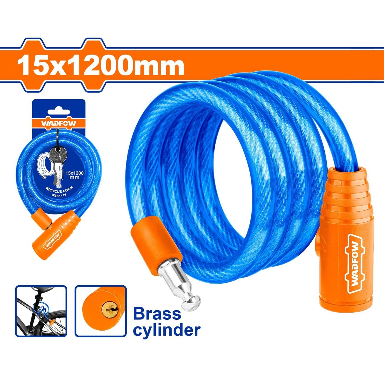 Dviračio spyna WADFOW WBK1115, 2 raktai, d-15 mm, 1200 mm