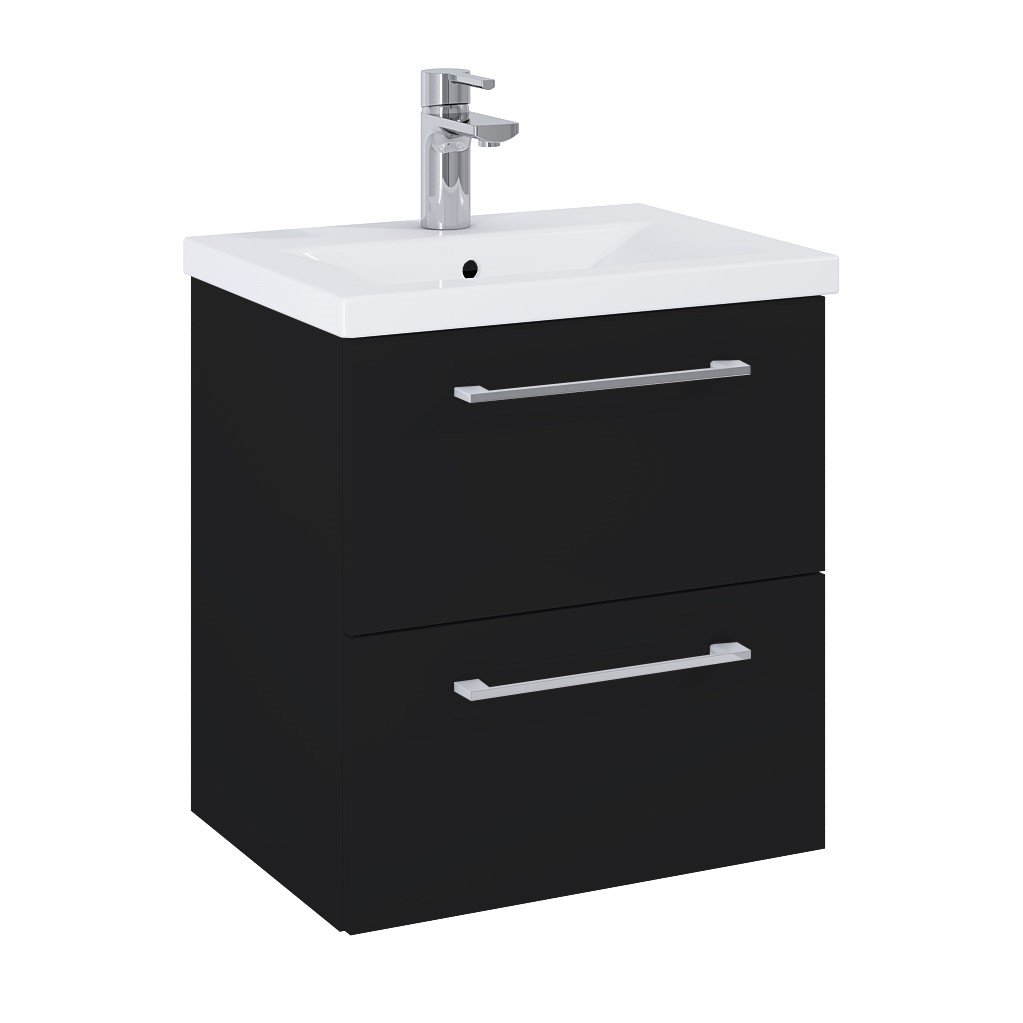 Vonios spintelės komplektas ELITA Roma Plus Compact 50, 51,5 x 56,7 x 39,7 cm, apatinė, pakabinama, su praustuvu, juodas matinis, 2DR, 168518