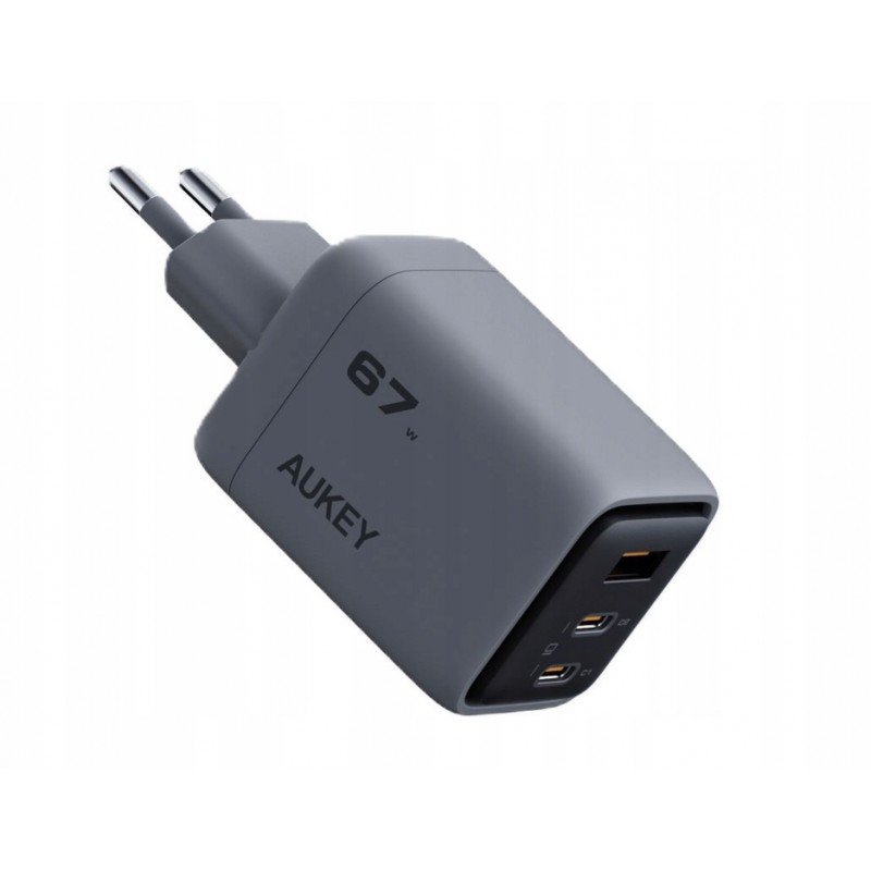 Telefono įkroviklis AUKEY, 67W, 2xUSB-C, 1xUSB, PD, tamsiai pilkos sp., LLTSEUN1055089VN