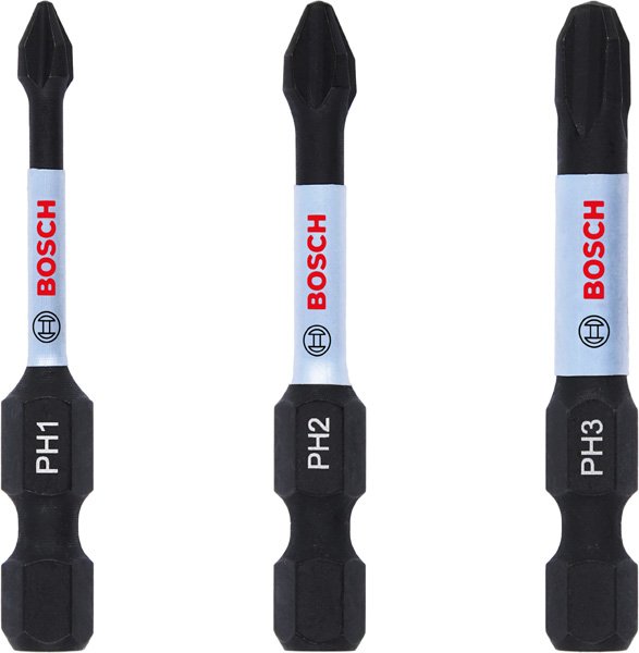 Smūginių sukimo antgalių rinkinys BOSCH Impact, PH1, PH2, PH3, 3 vnt., 50 mm