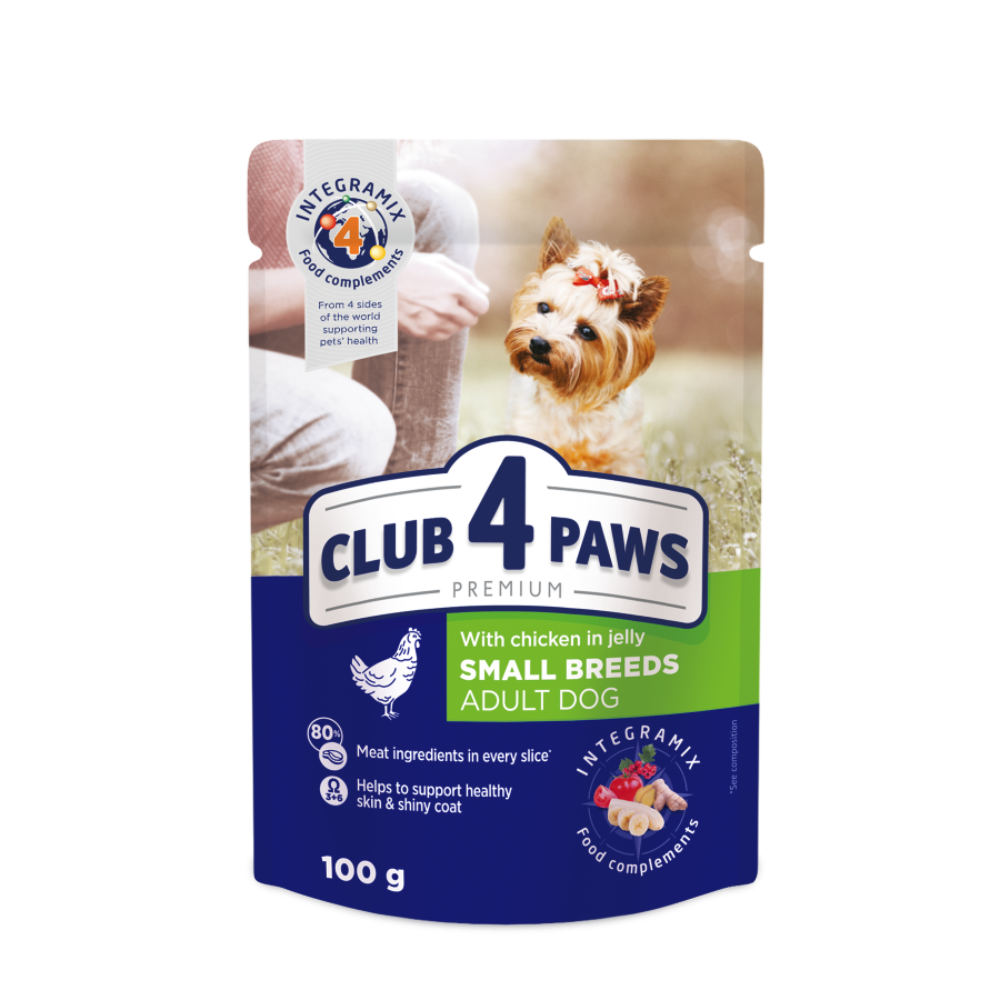 Konservuotas šunų ėdalas CLUB4PAWS, vištiena drebučiuose, 100g