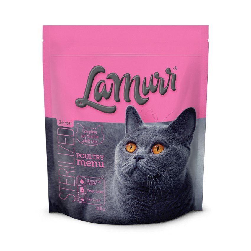 Visavertis ėdalas suaugusioms katėms LA MURR, sterilizuotoms katėms su paukštiena, 800g