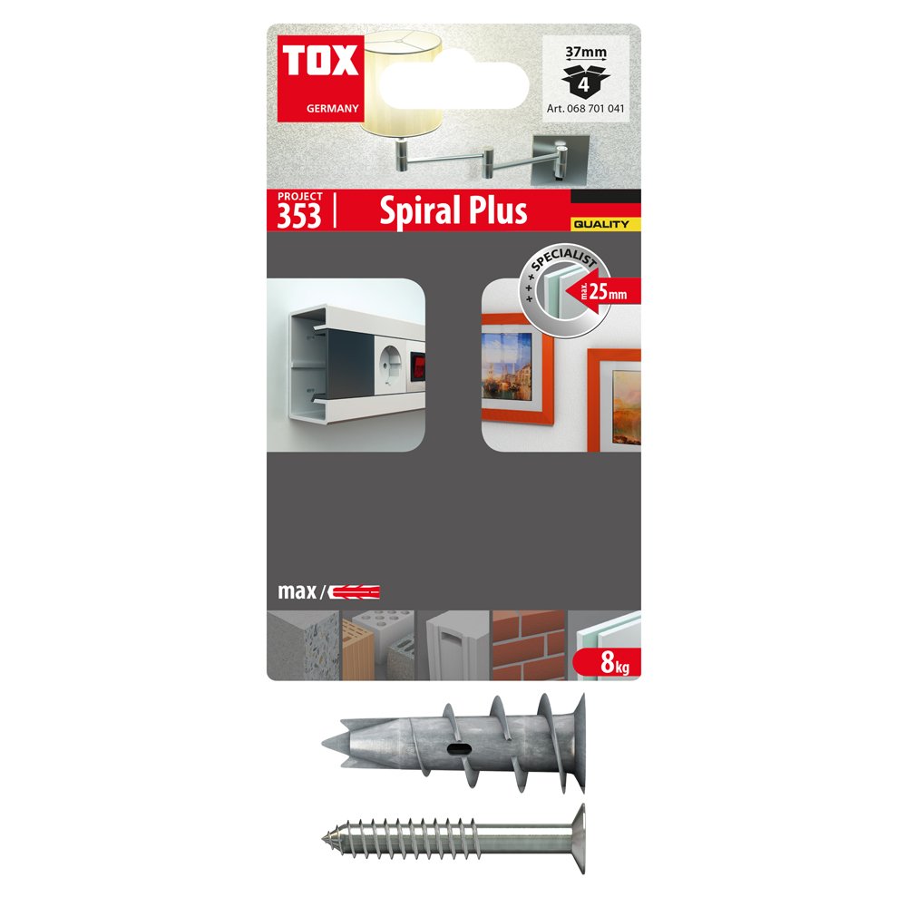 Sukamas kaištis GKP TOX Spiral Plus, 37-4, su sraigtu, 4 vnt.
