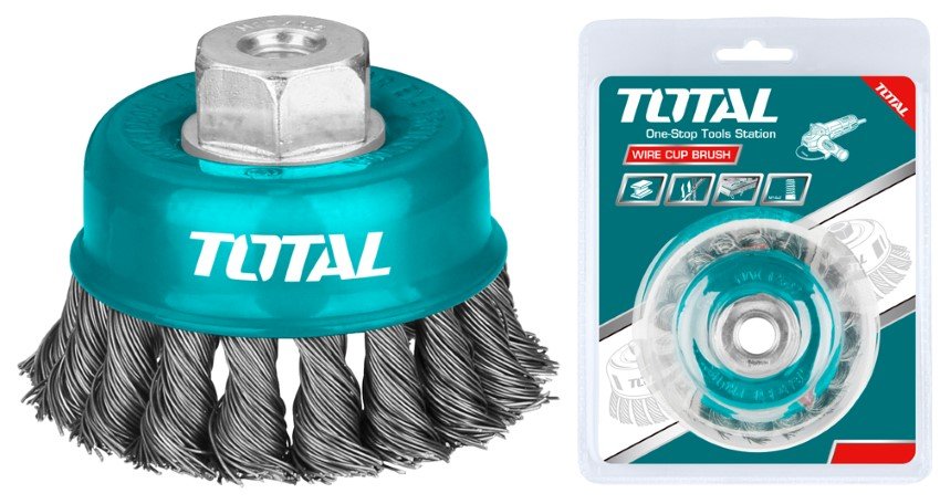 Vielinis šepetys TOTAL, 100 mm, puodas, suktos vielos, M14X2, viela 0,5 mm, TAC32041