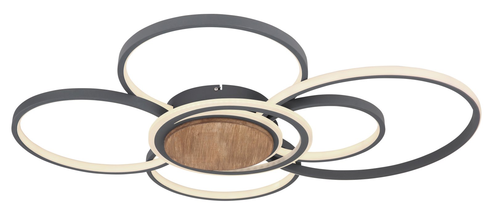 Pakabinamas LED šviestuvas GLOBO Nirra, 60W, 230V, 2700-6000K, 4800 lm, su pultu, kompl. 2xAAA, dimer., rudas medis, grafito sp., 735 x 80 x 935 mm, 67256-60