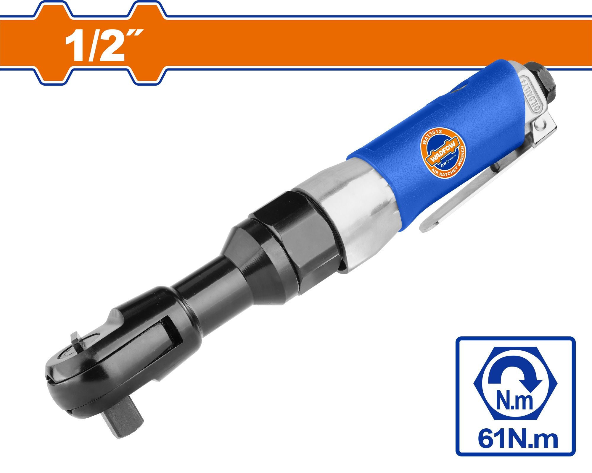 Pneumatinė terkšlė galvutėms WADFOW, 1/2", 150 rpm, 61 N.m, WAT3512