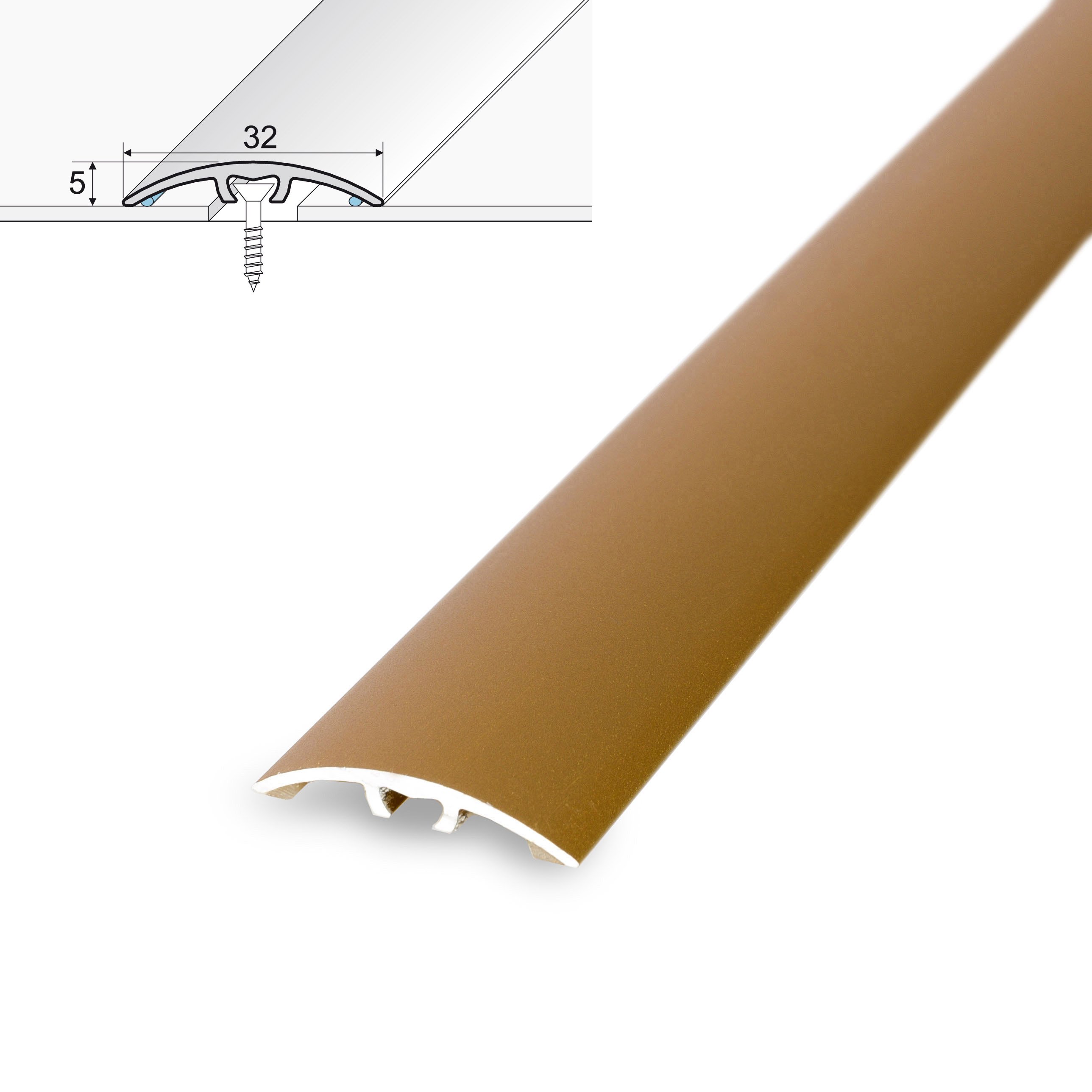 Aliumininė grindų juostelė HESORA H 64 D1, 3.2 x 90 cm,  mat.aukso spalvos, kilmės šalis ES