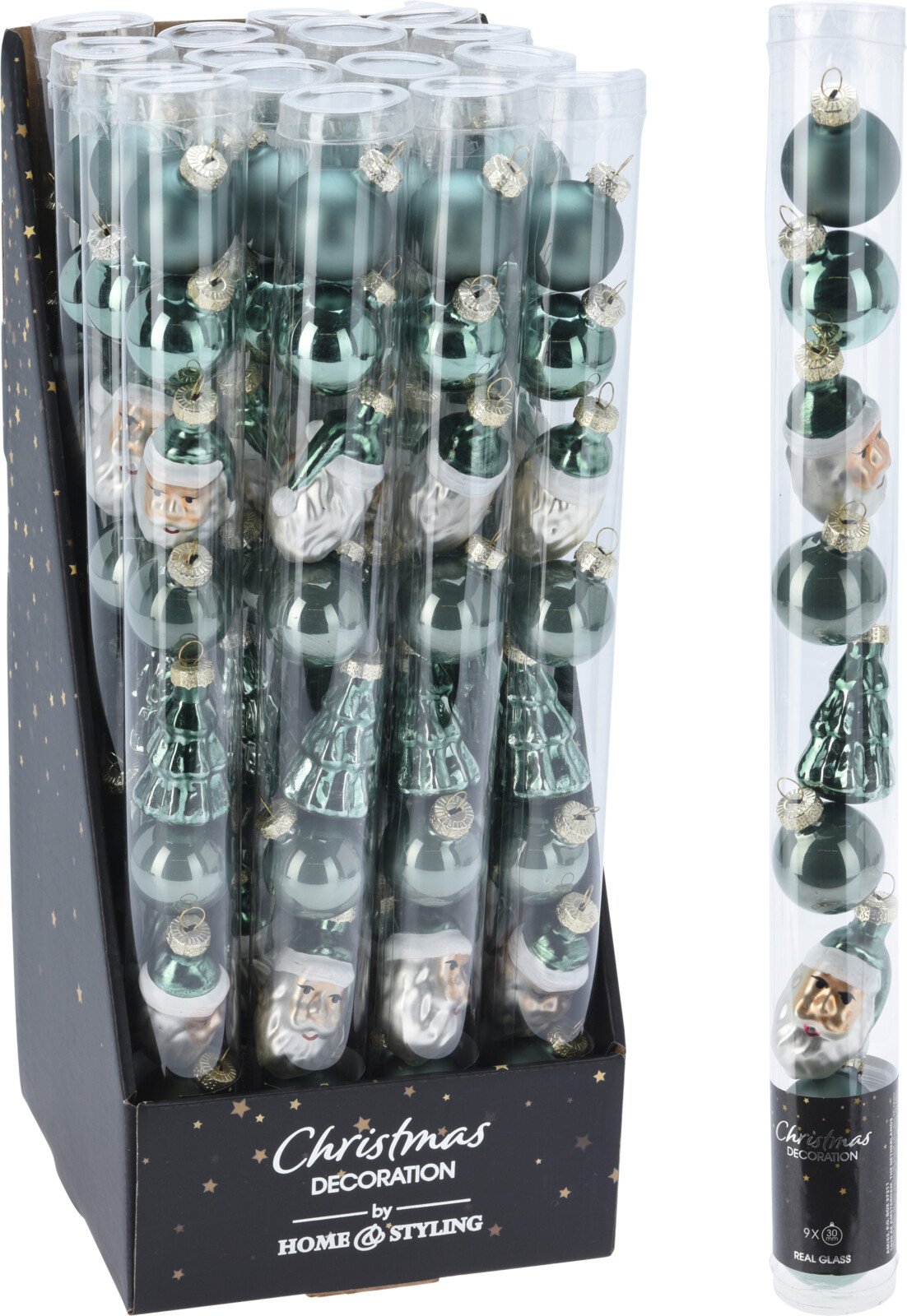 Eglutės žaisliukų rinkinys, 9 vnt., 3 skirtingos formos, žalios sp.